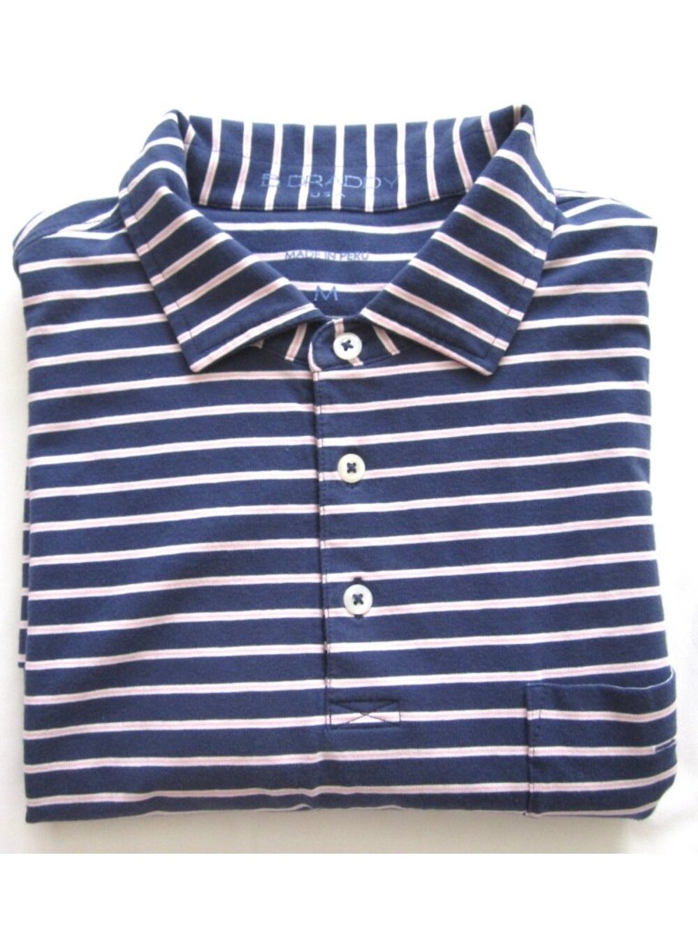 B Draddy Men Striped Short Sleeve Polo Shirt Sz M Peruvian Cotton Golf (M346)